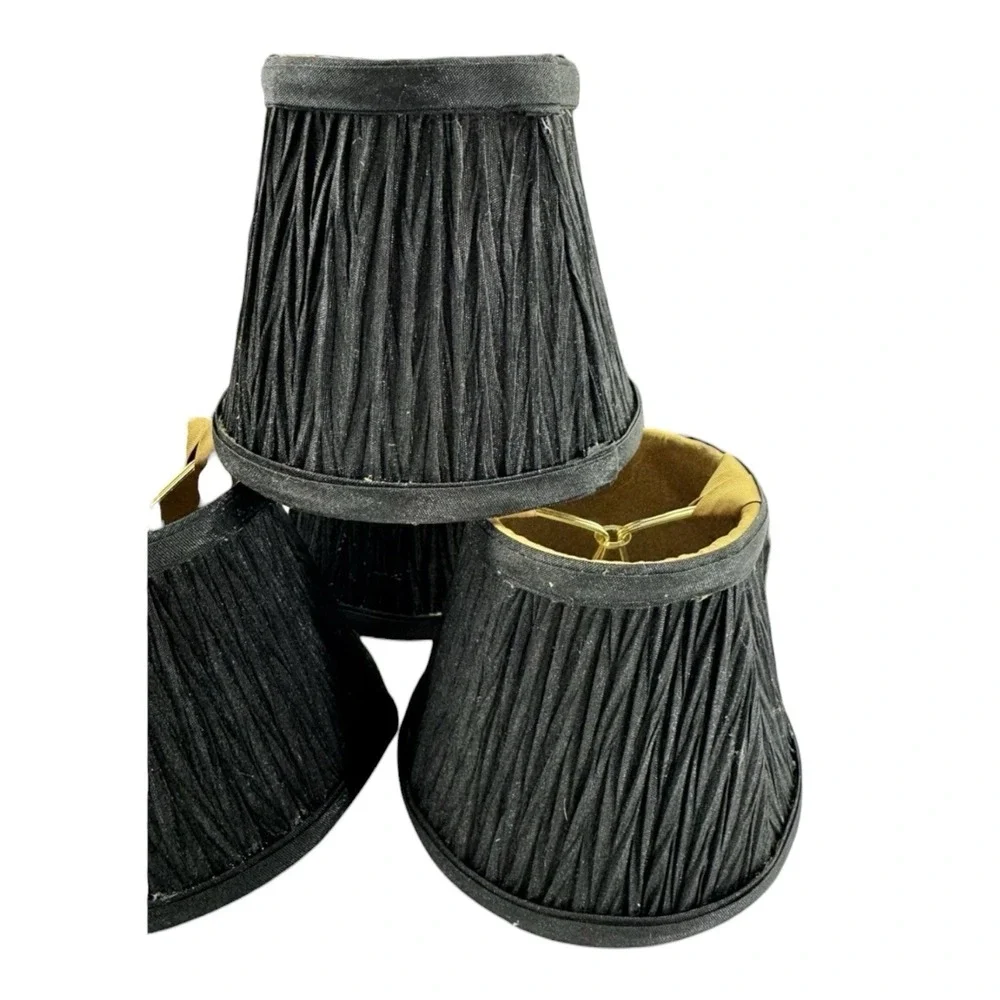 Pleated Mini Lamp/Chandelier Shades, Inkle Black/Gold Fabric 6 Pcs Left!